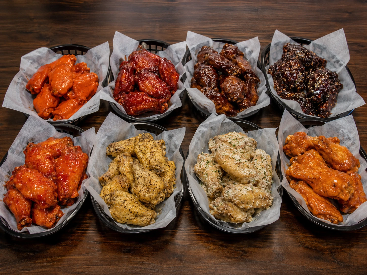 Wicked Pizza Pies chicken wing flavor selection in Norco California